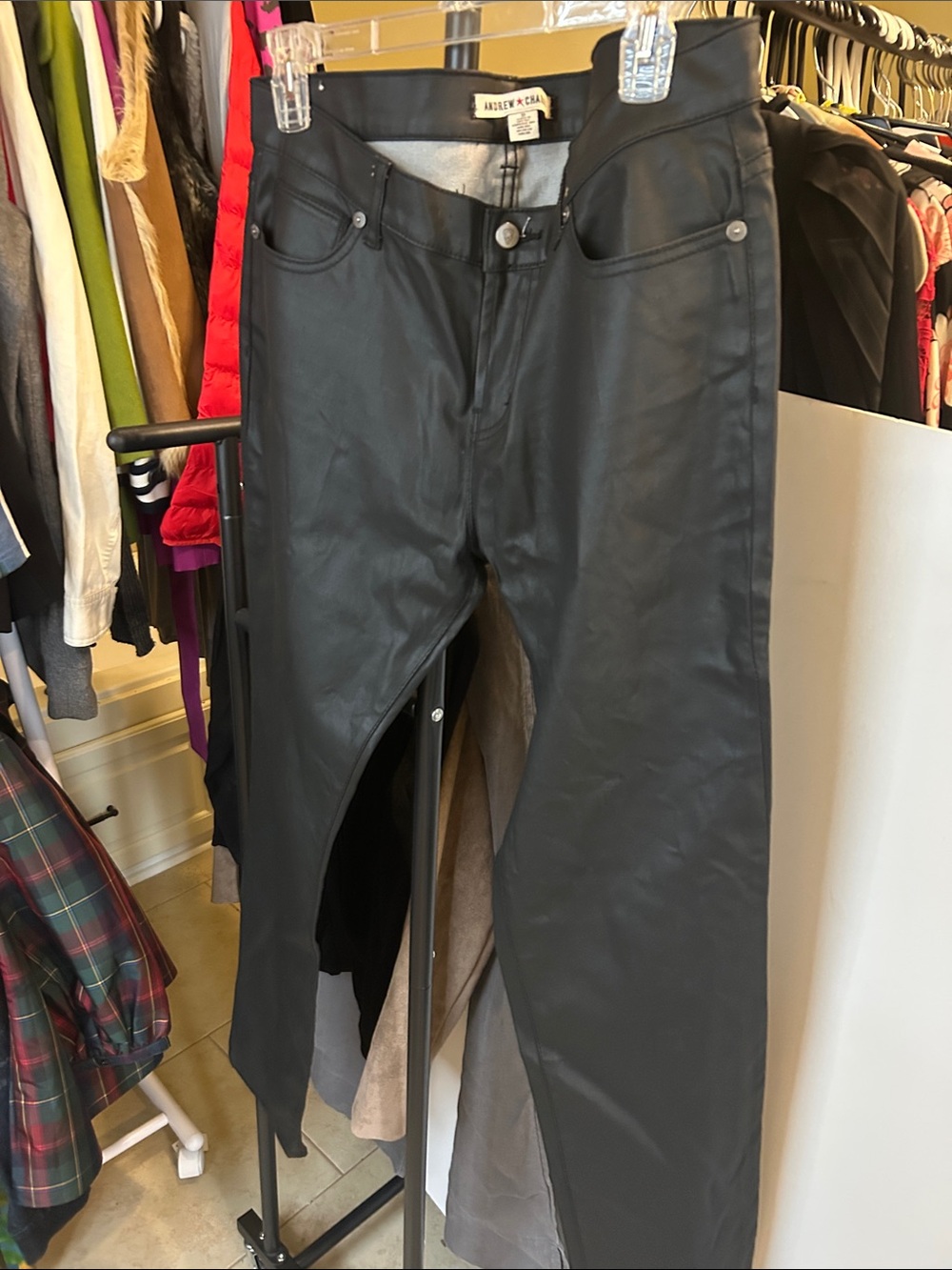 Andrew Charles Black Straight-Leg Coated Jeans